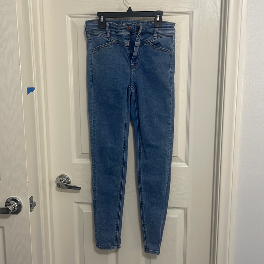 American Eagle Super Hi-Rise Jegging  Sz 4 Jeans Next Level Stretch Denim Blue